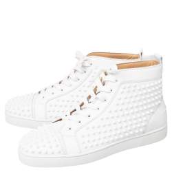 Pre Owned Christian Louboutin White Leather Louis Spike High Top Sneakers Size 44.5
