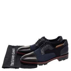 Christian Louboutin Black Leather, Denim, And Neoprene Lace Up Mika Sky Derby Size 44