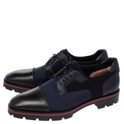 Christian Louboutin Black Leather, Denim, And Neoprene Lace Up Mika Sky Derby Size 44