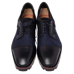 Christian Louboutin Black Leather, Denim, And Neoprene Lace Up Mika Sky Derby Size 44