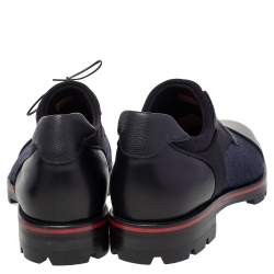 Christian Louboutin Black Leather, Denim, And Neoprene Lace Up Mika Sky Derby Size 44