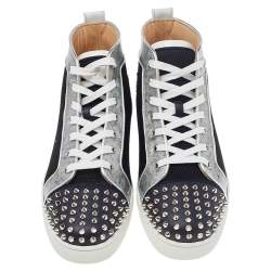 Christian Louboutin Multicolor Mesh And Patent Leather Lou Spikes High Top Sneakers Size 44