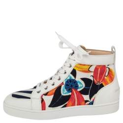 Christian Louboutin Men's Spike Floral-Print Denim High-Top Sneakers