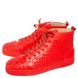 Pre Owned Christian Louboutin Orange Leather Louis Spike Sneakers Size 45.5