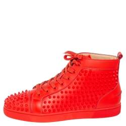 Pre Owned Christian Louboutin Orange Leather Louis Spike Sneakers Size 45.5