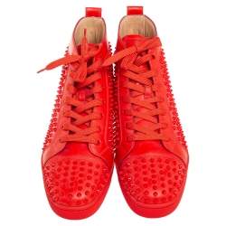 Pre Owned Christian Louboutin Orange Leather Louis Spike Sneakers Size 45.5