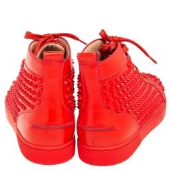 Pre Owned Christian Louboutin Orange Leather Louis Spike Sneakers Size 45.5