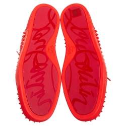 Pre Owned Christian Louboutin Orange Leather Louis Spike Sneakers Size 45.5