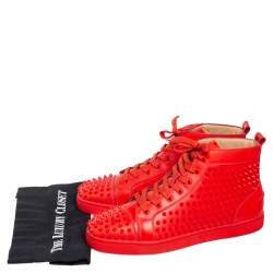 Pre Owned Christian Louboutin Orange Leather Louis Spike Sneakers Size 45.5