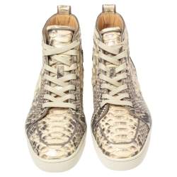 Christian Louboutin Beige Python Leather Rantus Orlato High Top Sneakers Size 44.5