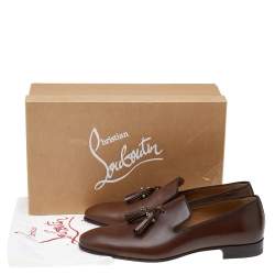 مملوكة مسبقًا  Christian Louboutin Brown Leather Dandelion Spiked Tassel Loafers Size 40