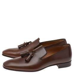 مملوكة مسبقًا  Christian Louboutin Brown Leather Dandelion Spiked Tassel Loafers Size 40