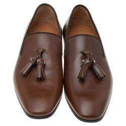 مملوكة مسبقًا  Christian Louboutin Brown Leather Dandelion Spiked Tassel Loafers Size 40