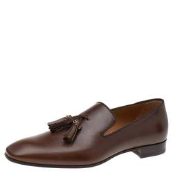 مملوكة مسبقًا  Christian Louboutin Brown Leather Dandelion Spiked Tassel Loafers Size 40