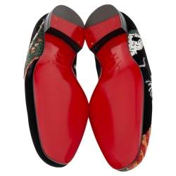 Pre Owned حذاء لوفرز كريستيان لوبوتان سليب أون هنري تاتو قطيفة طباعة دراغون أسود مقاس 41.5