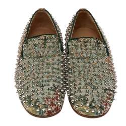 Pre Owned حذاء سموكينغ سليبرز كريستيان لوبوتان رولينغ سبايكس كانفاس متعدد الألوان مقاس 41