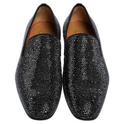 Christian Louboutin Black Suede Dandelion Strass Smoking Slippers Size 41