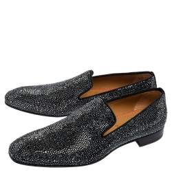Christian Louboutin Black Suede Dandelion Strass Smoking Slippers Size 41