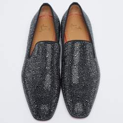 Christian Louboutin Black Suede Dandelion Strass Smoking Slippers Size 41.5