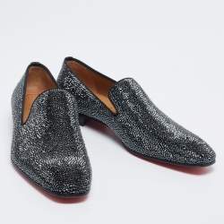 Christian Louboutin Black Suede Dandelion Strass Smoking Slippers Size 41.5