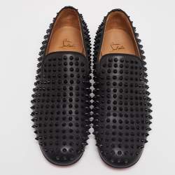 Pre Owned Christian Louboutin Black Leather Roller Boy Spiked Loafers Size 44
