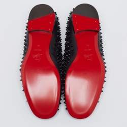 Pre Owned Christian Louboutin Black Leather Roller Boy Spiked Loafers Size 44