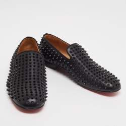 Pre Owned Christian Louboutin Black Leather Roller Boy Spiked Loafers Size 44