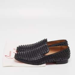 Pre Owned Christian Louboutin Black Leather Roller Boy Spiked Loafers Size 44