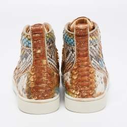 Christian Louboutin Metallic Mustard/Brown Python Leather Rantus Orlato High-Top Sneakers Size 40