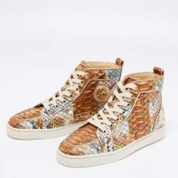 Christian Louboutin Metallic Mustard/Brown Python Leather Rantus Orlato High-Top Sneakers Size 40