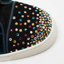 Pre Owned Christian Louboutin Black/Blue Suede, Velvet and Patent Leather Louis on Fire Fireworks High-Top Sneakers Size 43