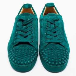Pre Owned Christian Louboutin Green Suede Louis Spike Sneakers Size 39.5