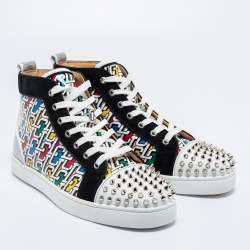Christian Louboutin Multicolor Printed Patent, Suede and Leather Lou Spikes Orlato High-Top Sneakers Size 42