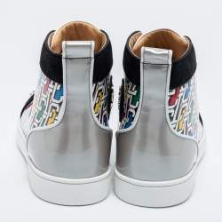 Christian Louboutin Multicolor Printed Patent, Suede and Leather Lou Spikes Orlato High-Top Sneakers Size 42