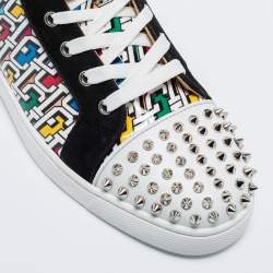 Christian Louboutin Multicolor Printed Patent, Suede and Leather Lou Spikes Orlato High-Top Sneakers Size 42