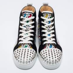 Christian Louboutin Multicolor Printed Patent, Suede and Leather Lou Spikes Orlato High-Top Sneakers Size 42