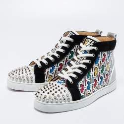 Christian Louboutin Multicolor Printed Patent, Suede and Leather Lou Spikes Orlato High-Top Sneakers Size 42
