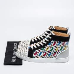 Christian Louboutin Multicolor Printed Patent, Suede and Leather Lou Spikes Orlato High-Top Sneakers Size 42