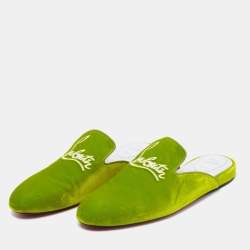 Christian Louboutin Green Logo Embroidered Velvet Coolito Flat Mules Size 46