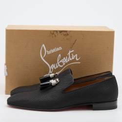 مملوكة مسبقًا Christian Louboutin Black Nylon Rivalion Tassel Smoking Slippers Size 43