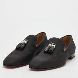 مملوكة مسبقًا Christian Louboutin Black Nylon Rivalion Tassel Smoking Slippers Size 43