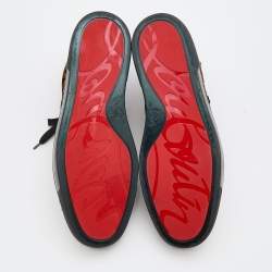 Christian Louboutin Multicolor Leather and Animal Print Fabric Lou Spikes Sneakers Size 43.5