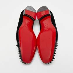 Pre Owned Christian Louboutin Black/Navy Blue Velvet Captain Loubi Loafers Size 40