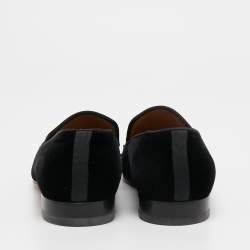 Pre Owned Christian Louboutin Black/Navy Blue Velvet Captain Loubi Loafers Size 40