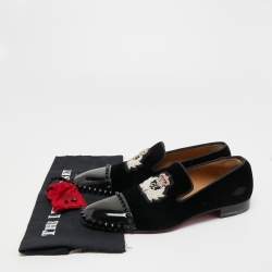Pre Owned Christian Louboutin Black/Navy Blue Velvet Captain Loubi Loafers Size 40