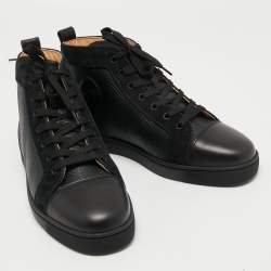 Christian Louboutin Black Leather and Suede Louis High Top Sneakers Size 41