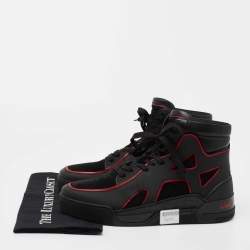 Christian Louboutin Black/Red Suede and Leather High Top Sneakers Size 42.5 
