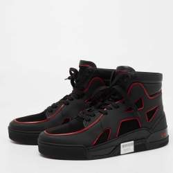 Christian Louboutin Black/Red Suede and Leather High Top Sneakers Size 42.5 