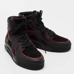 Christian Louboutin Black/Red Suede and Leather High Top Sneakers Size 42.5 