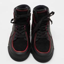 Christian Louboutin Black/Red Suede and Leather High Top Sneakers Size 42.5 